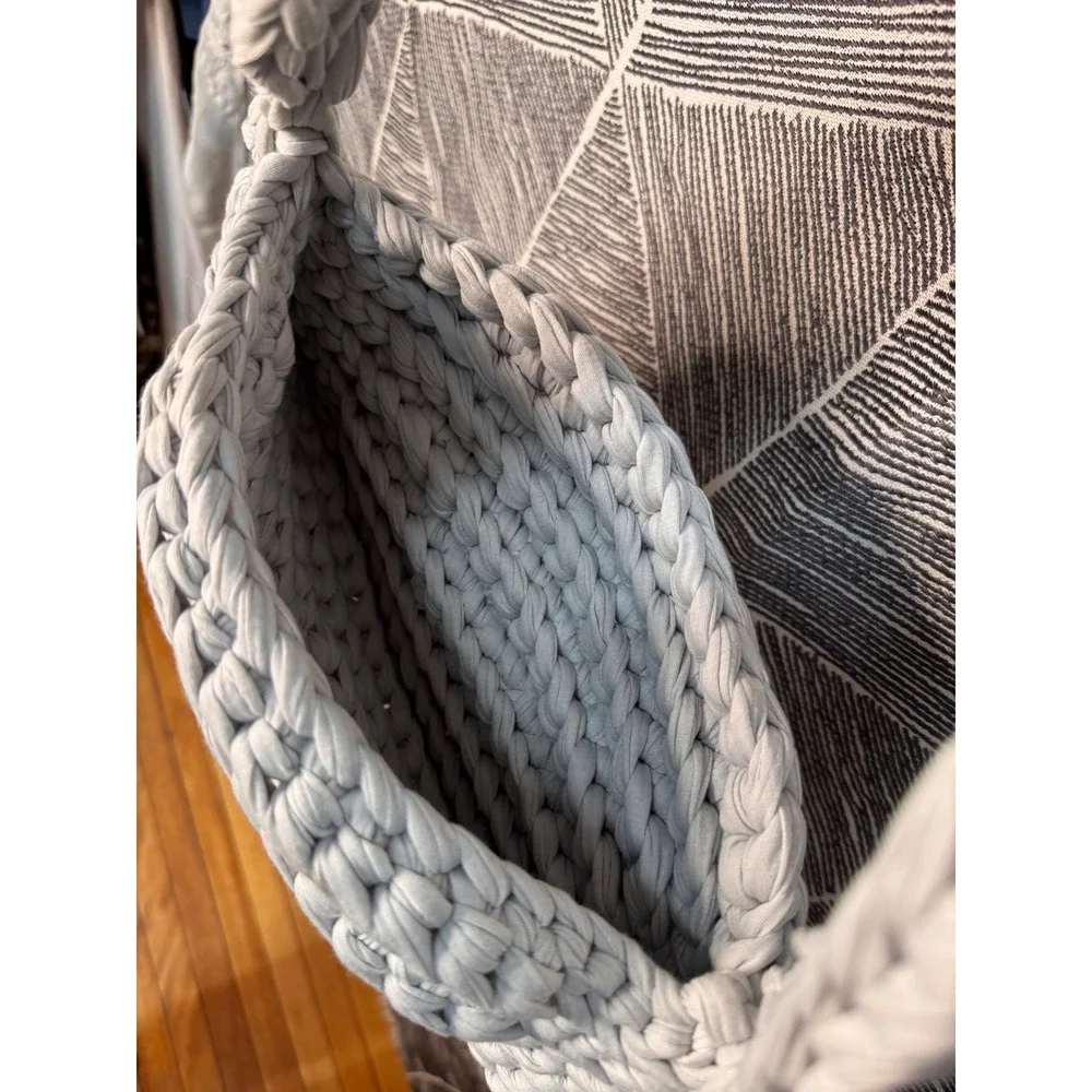Chunky‎ Knit Shoulder Bag Light Gray Boho Crochet Tassel Handbag